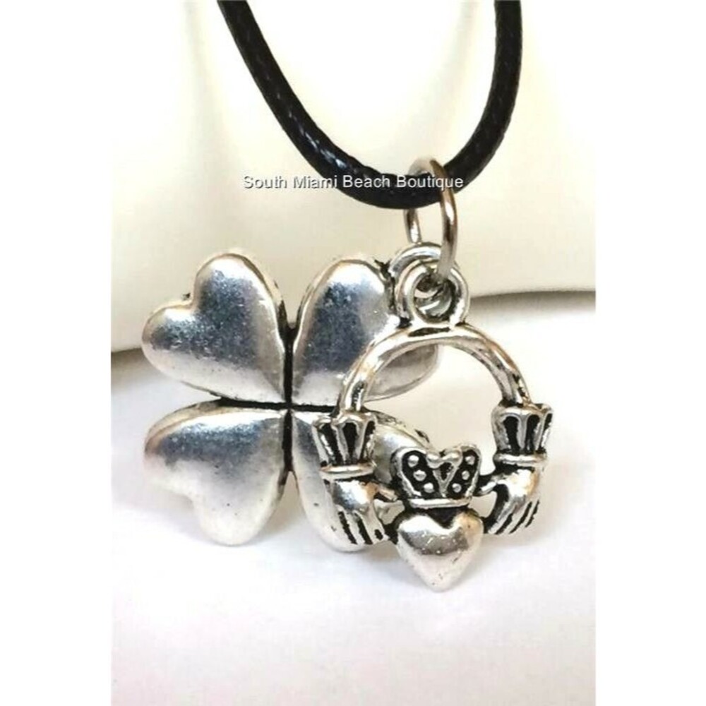 Silver Claddagh Shamrock Necklace Plated Pendant Irish Celtic St. Patricks Day